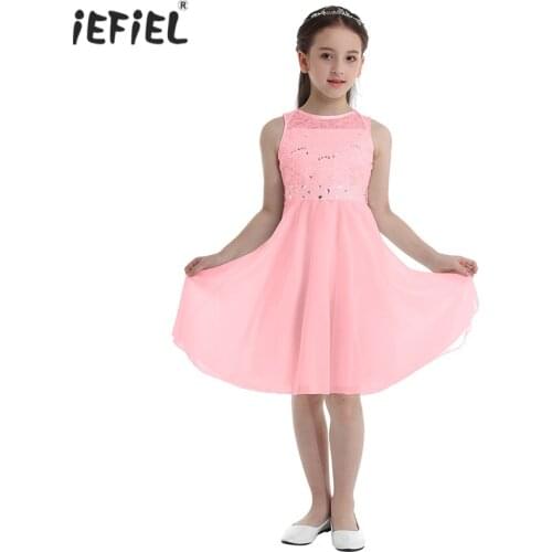 Iefiel Sleeveless Lace Chiffon Sequined Dress Vestido Infantil Summer Kids Dresses for Girls Wedding Princess Girl Party Dress