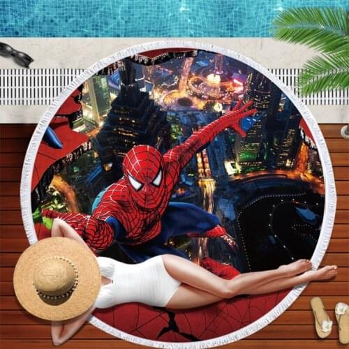 Marvel Spider Man Cartoon Summer Bath Towel 150cm Soft Round Beach Towel Vacation Yoga Crawling Picnic Blanket Children Boy Gift