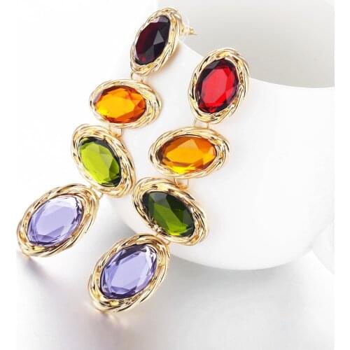 Lost Lady Fashion Colorful Rhinestone Beaded Long Dangle Earrings for Women Wedding Party Large Statement Earrings Wholesale ZA