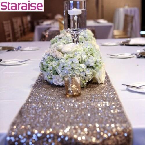 Staraise Rose Gold Sequin Table Runner Sparkly Wedding Party Table Runner Silver Glitter Bling Elegant Table Decora Home Decor