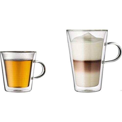 Home Office Lead-free Double Wall Handmade Glass with Handle Heat Resistant Drink Cup Insulated Clear Glass Tea Coffee Drinkware