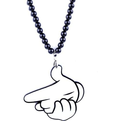 Hip Hop Shooting Gesture Pendant Necklace For Men Rock Style Beads Long Chain Necklaces Costume Jewelry Boyfriend Party Gift