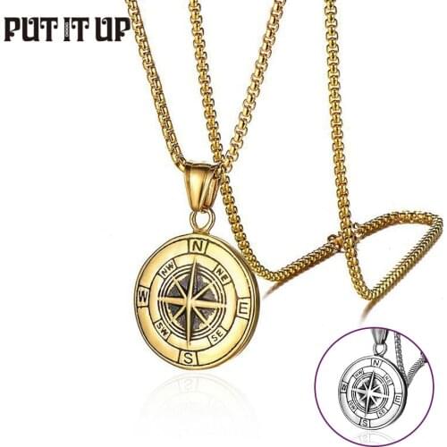 Vintage Compass Pendant Necklace Punk Gothic Titanium Steel Stainless Steel Neck Pendant Chain Mens Jewelry New Year Gift