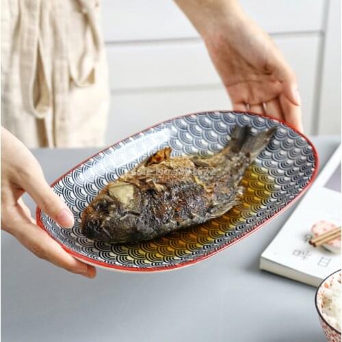 30*19.2cm Japanese Ceramic Dish Household Fish Dish Creative 12-inch Dishes Ceramic Dinner Plates Serving Plate For Tableware