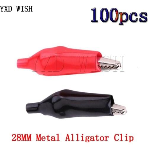 100pcs Metal Alligator Clip G98 Crocodile Electrical Clamp For Test Probe Meter Black/Red with Plastic Boot 28MM Alligator Clip