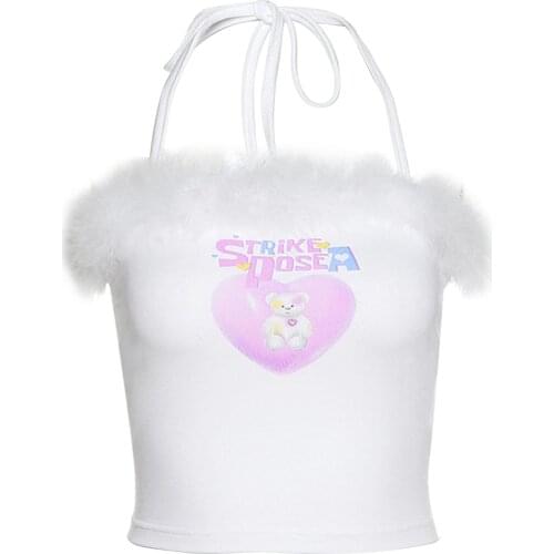 Hot Sales Fashion Women’s Summer Sexy Halter Tank Tops Fluff Edge Pattern Printed Sleeveless Tube Tops Vests