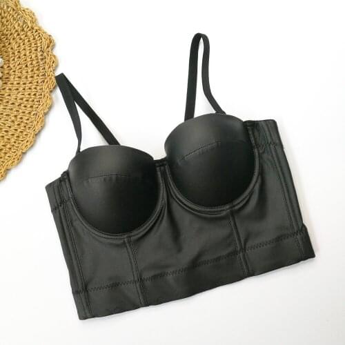 Women Summer Sexy Camisole PU Leather Festival Clothing Tops Bralette Cropped Top Female Punk Goth Clubwear Black Plus Size