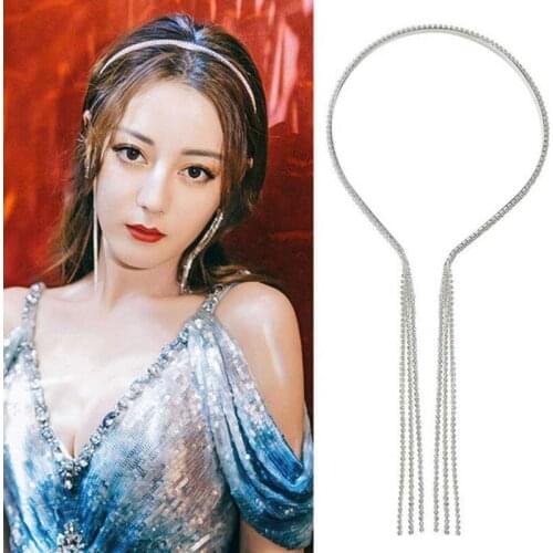 Korean Tassel Crystal Headband for Women Designer Sense Shiny Simple Princess Fake Earrings Headdress Hair Accessories 2020 New