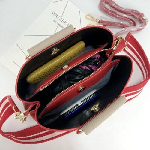 Women Pu Panelled Fashion Leather Shoulder Bag Bucket Handbag Designer Office Ladies Packing Colors Totes Striped Crossbody Bag