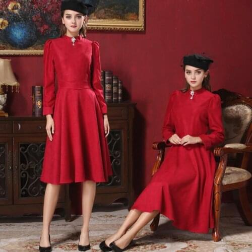 Spring autumn Fashion brand retro velvet dress female college style high waist big swing stand collar dress wq1871 dropship