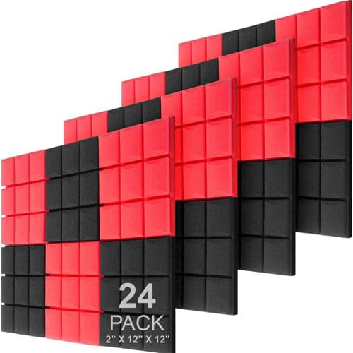 24Pcs Color Mixed Acoustic Foam Soundproof Pad 12"x12"x2" Thick Soundproofing Studio Drum Room Soundproof Foam Panels with Tape