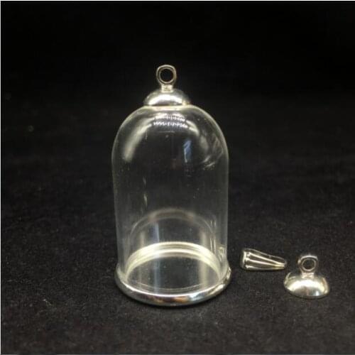 100sets/lot 30*20mm tube glass globe ordinary silver color base beads cap set glass vials pendant glass bottle findings charms