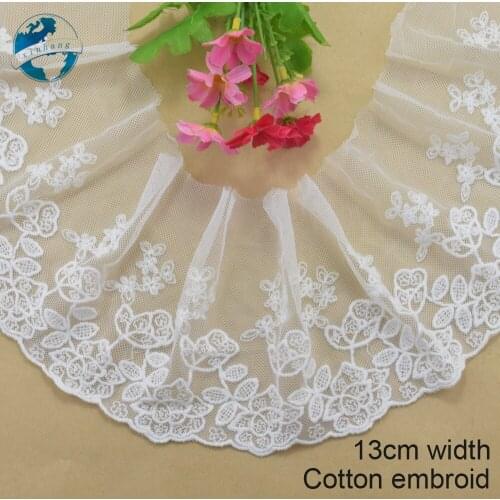 13cm width white lace cotton embroidery lace french lace ribbon fabric guipure diy trims warp knitting sewing Accessories#4105