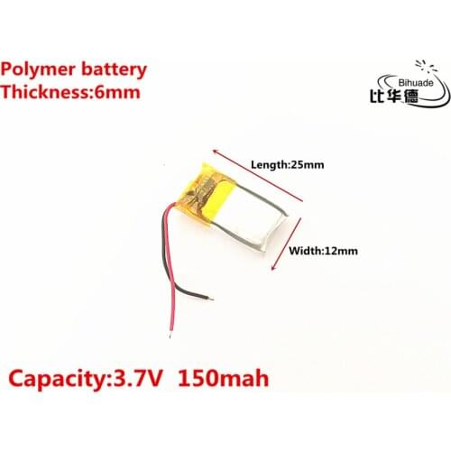 3.7V,150mAH,601225 Polymer lithium ion / Li-ion battery for TOY,POWER BANK,GPS,mp3,mp4