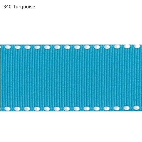 3/8" inch (9mm) White stitched Turquoise ribbon