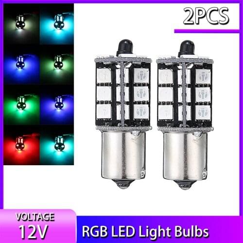 For Car Light Source 1 Pair RGB 1156 5050 27LED Decoration DRL Fog Light Bulbs+Wireless Remote Control Mayitr