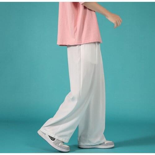 Summer Thin Casual Pants Mens Fashion Black White Wide-leg Pants Men Streetwear Loose Breathable Ice Silk Pants Mens Trousers