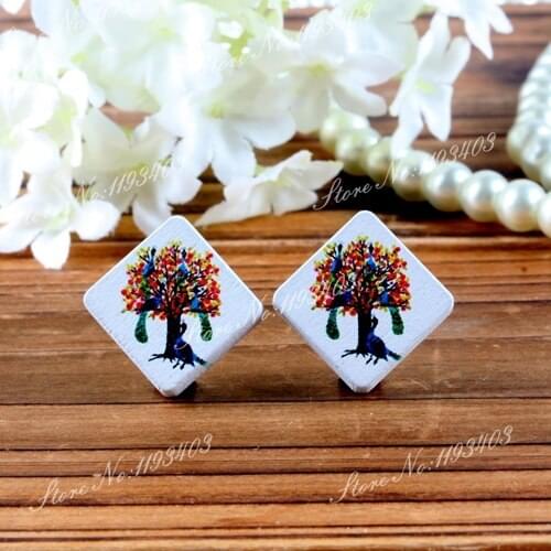 Tree Square Shape High Quality Photo Wood Laser Cut Cabochon to make Rings, Earrings, Bobby pin,Necklaces, Bracelets