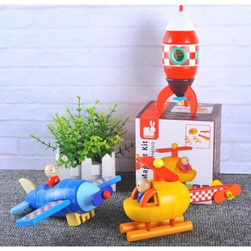 Wooden 3D Model Airplane Rocket Magnetic Disassembly Model Helicopter Childrens Hands-on Educational Toys Wooden Baby Toys