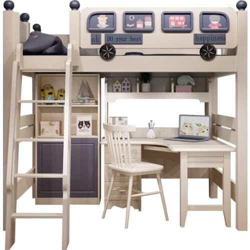 Childrens bed boys desk integrated staggered up and down bed high and low bed solid wood bed cabinet furniture set combination