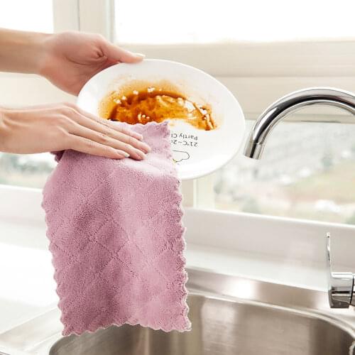 Hot Selling Double-layer Absorbent Microfiber Kitchen Dish Cloth Non-stick Oil Household Cleaning Wiping Towel Kichen Tool