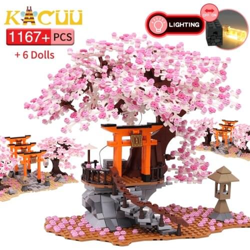 City Street View Idea Sakura Inari Shrine Bricks Friends Cherry Blossom Creator House Tree Building Blocks Toys Kids Gift