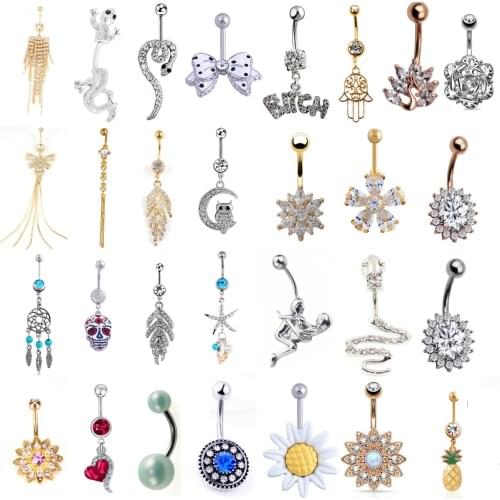 1pc Sexy Dangling Navel Belly Button Rings Belly Piercing Crystal Surgical Steel 14g Woman Body Jewelry Barbell