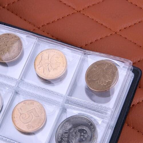 120 Pockets Coin Collection Storage Book Holder Penny Stock Book Album PU Case Collection Pocket for Home Office