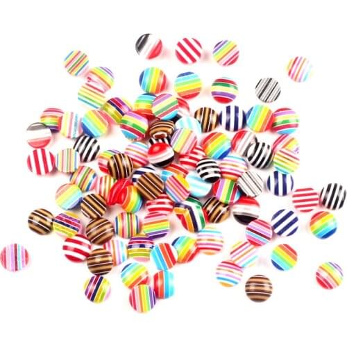 LF 200Pcs Mixed Round Stripe Resin Decoration Flatback Cabochon Embellishment For Crafts Scrapbooking Diy Accessories
