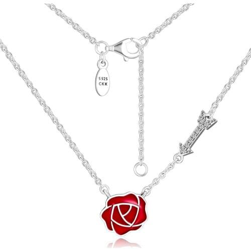 Love Feelings Necklaces 100% 925 Sterling Silver Jewelry with Berry Red Enamel & Clear CZ Free Shipping