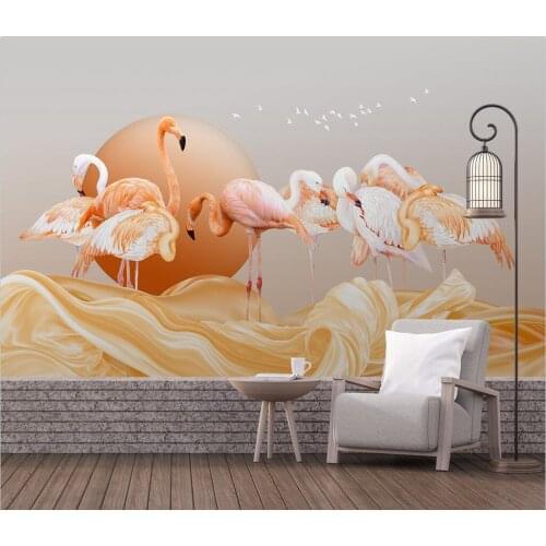 Custom papel de parede wallpaper abstract golden ribbon landscape flamingo living room background wall decoration painting