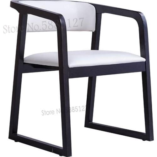 Nordic Solid Wood Light Luxury White Home Dining Chair Coffee Shop Restaurant Model Room Hotel Leather Armrest Backrest Chair