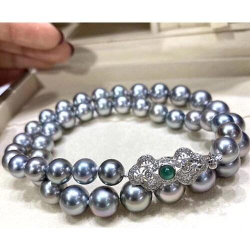 D317 Fine Jewelry Natural Fresh Water 9-10mm Gray Pearls Necklaces for Women Fine Pearls Necklaces