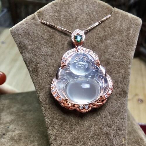 Natural Buddha jade pendant with 925 sterling silver rose gold pendants necklaces add chain jade jewelry jade necklace women