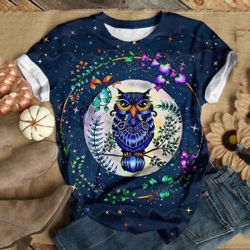 Plus Size Owl Prints T Shirt Women 2021 Graphic Tee 3D Animal Printed Women Tee Shirt O-Neck Tops Tee Short Sleeve T-Shirt