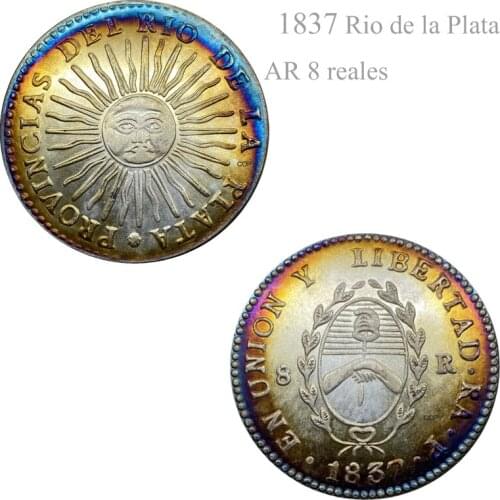Argentina Coin 1837 Rio de la Plata, AR 8 reales Cupronickel Plated Silver Copy Coin