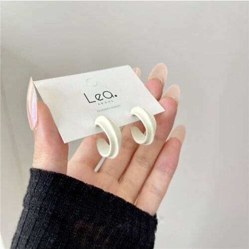 Girls Irregular White Matte Hoop Earrings Vintage C Shape Ear Rings
