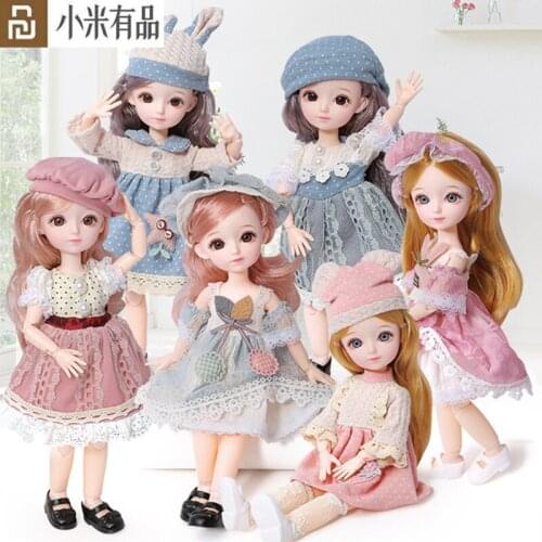 Youpin BJD Doll 12 Inch 22 Movable Joints Makeup Dress Up Cute Brown Blue Eyeball Dolls with Fashion Dress for Girls Gift Toy