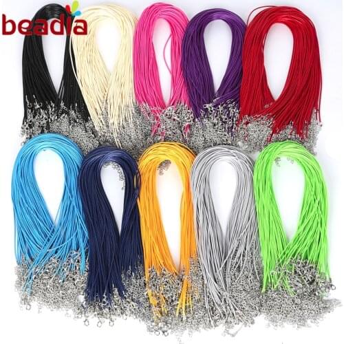 10pcs Fitting 1.5mm Leather String Cord 45+5cm Chains Lobster Clasp Adjustable Bracelet Charms Pendant For DIY Jewelry Findings