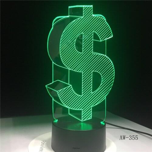 US dollar Shape 3D Illusion LED Night light 7 Light Colors Table Lamp USB LED Luminaria 2018 Classic Gift Drop Shippi AW-355