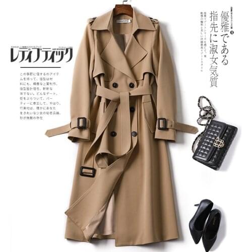Windbreaker Womens Mid Long Korean Autumn 2021 New Double Row Button Chic Popular British Khaki Coat