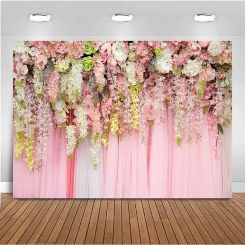 Flowers Curtain Backdrop Photography Wedding Party Decoration Floral Baby Shower Bridal Shower Vinyl Background For Photo Decor