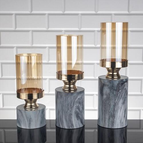 Zeyve Venice Cylinder Gray Marble pcs set Candlestick BZ-VN50