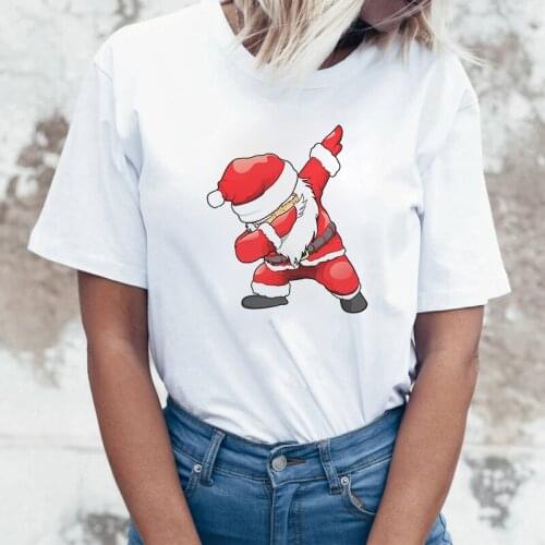 Women New Year Fashion Clothing Merry Christmas Santa Claus Graphic T Shirt Female T-Shirt Short Sleeve Tee Shirt Girls Tops Tee
