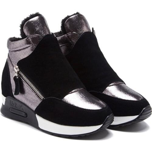 2020 Autumn Winter Shoes Women Suede Leather Boots Fashion Women Sneakers Casual Woman Snow Boots Height Increasing Shoes N045