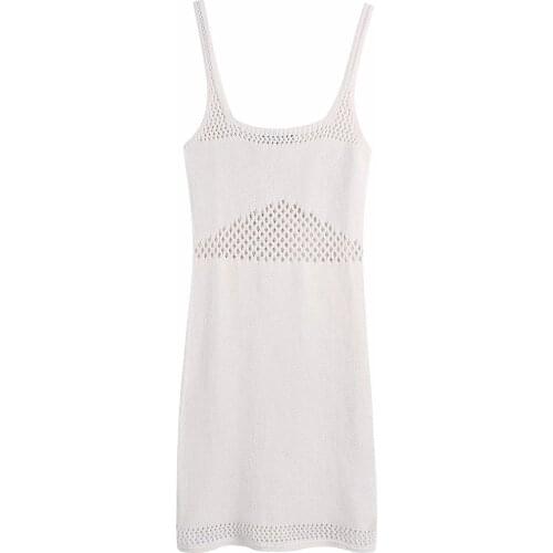 Za Women New Summer Sexy Perspective Hollowed Out Backless Mini Dress Party Suspender Knitting Skirt XITIMEAO