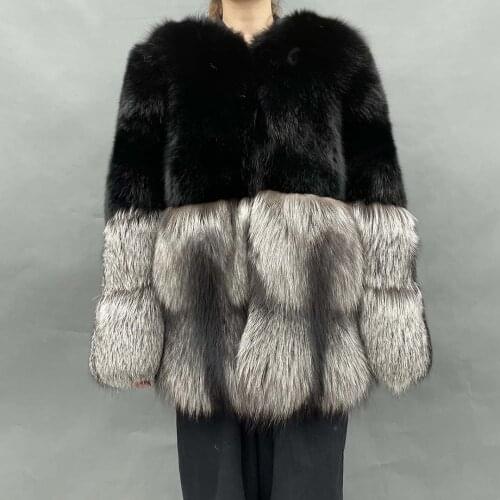 Natural Winter Women Overcoat Silver Fox Fur Outwear Fashion Warm Women Coat Custom Made Size