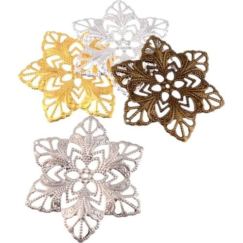 10Pcs Filigree Flower Wraps Connectors Metal Crafts Decoration DIY Findings Connectors 57mm