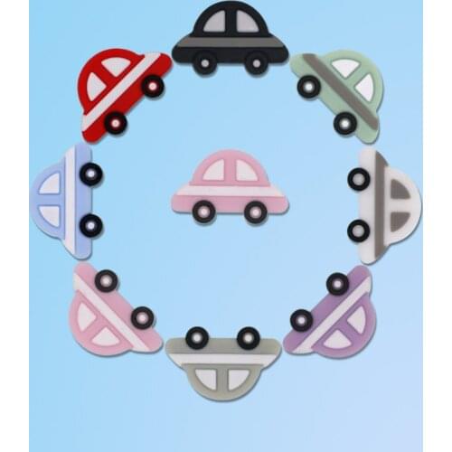 Kovict 10pc/lot Mini Car Silicone Beads Baby Teether Bead Teething Toys Accessories Food Grade Silicone