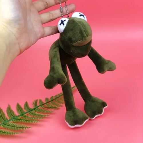 20cm Kawaii Funny Cartoon Green Frog Plush Keychains Rings Key Holder Pendant Soft Stuffed Animal Toys For Kids Adult Gift